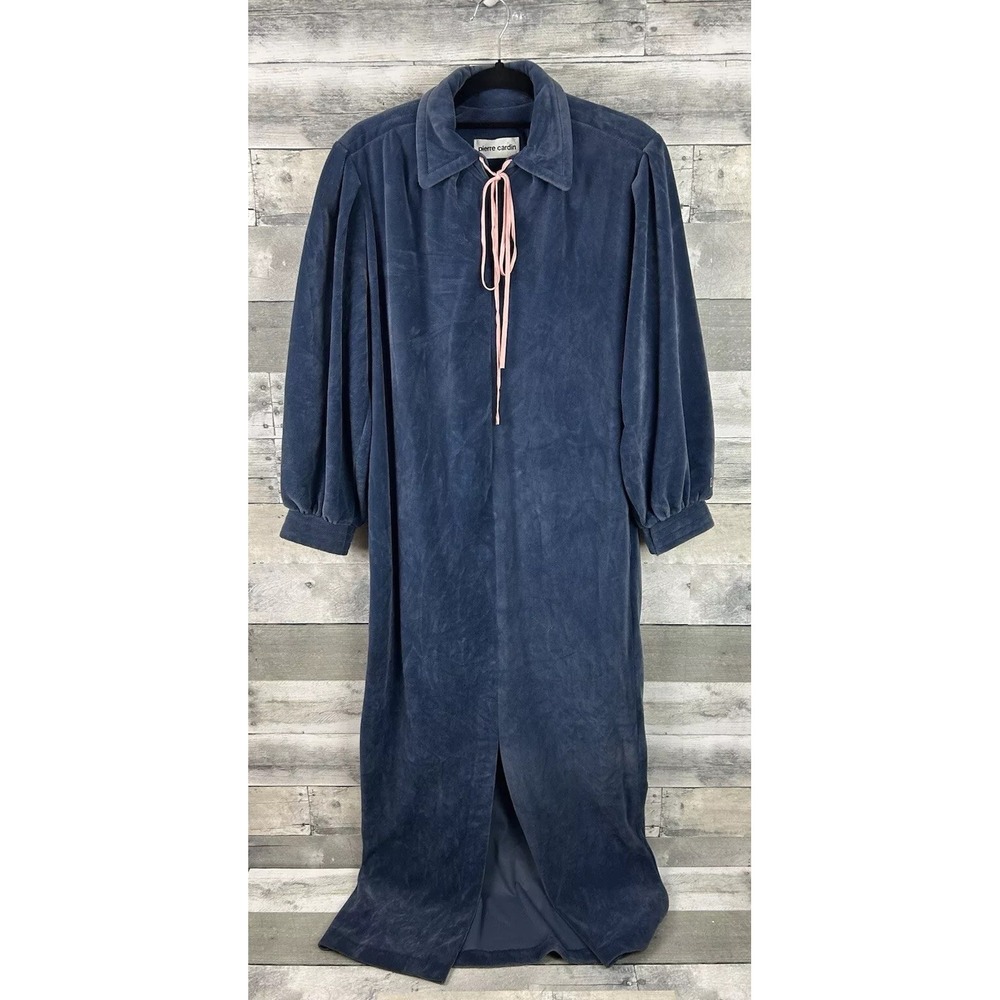 Pierre Cardin Women's Small Blue Velour Long Sleeve Nightgown